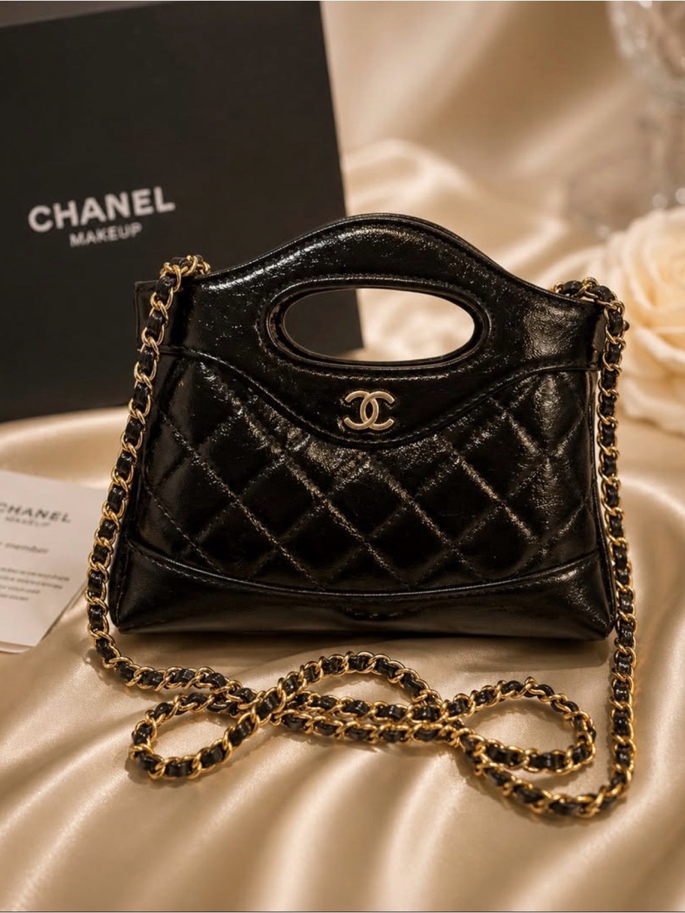 CHANEL Black Quilted Leather Crossbody Bag with Gold Chain - Picture 1 of 2